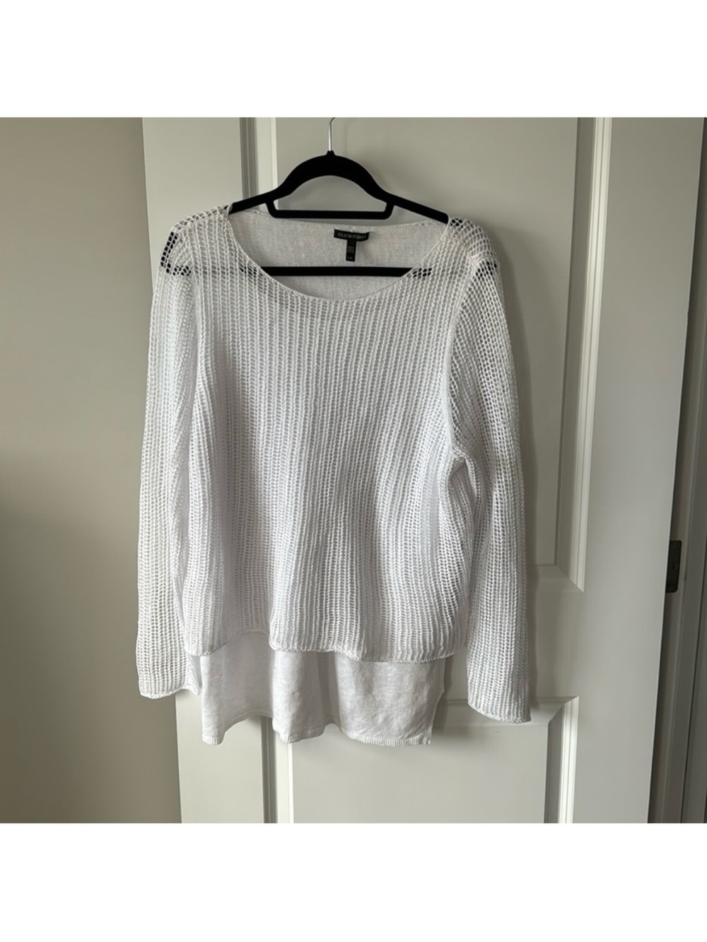 Eileen Fisher White Lightweight Open-Knit Layered Sweater